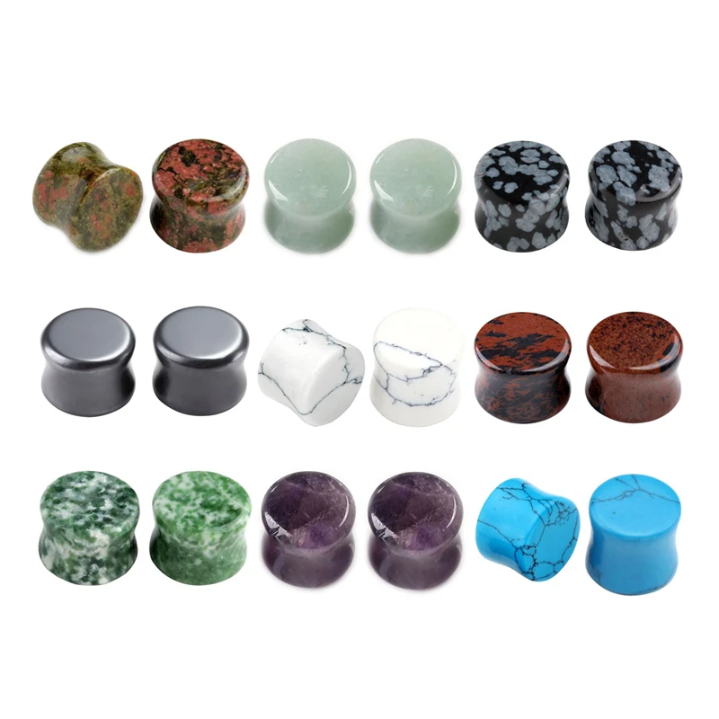 JOVIVI New 6-16mm Natural Stone Magnetic Hematite Obsidian Drum Shape Saddle Plug Gauge Ear Stretcher Piercing Jewelry | Украшения и