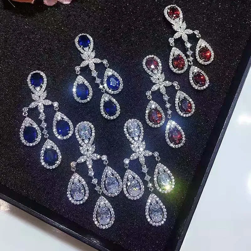 Женские серьги подвески YAN MEI с фианитами класса ААА 3 цвета GLE6489 2017|earring back|earrings