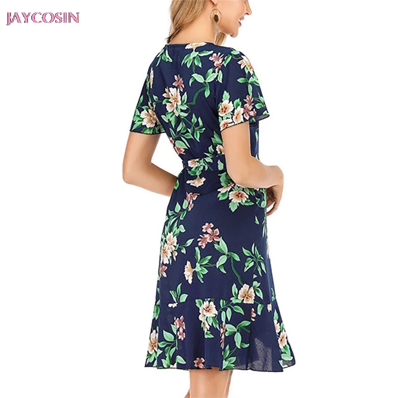 Женское шифоновое платье JAYCOSIN Пляжное с коротким рукавом и цветочным принтом