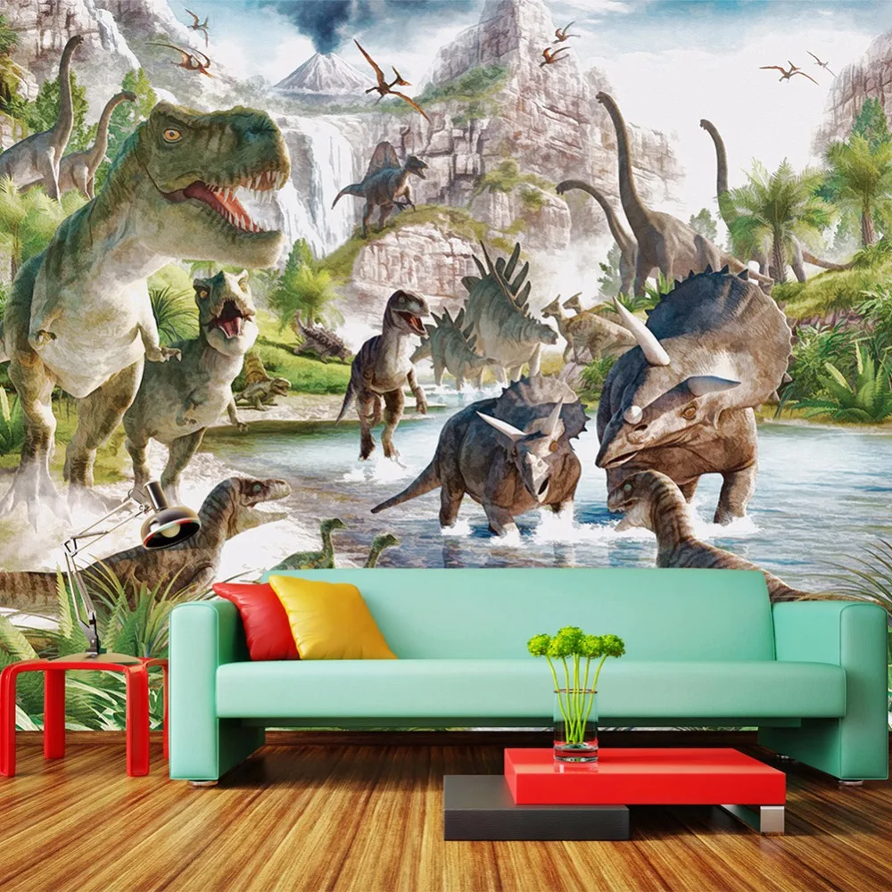 Пользовательские Плакат фото обои Юрского Dinosaur World 3D Настенная Обои Для Спальня