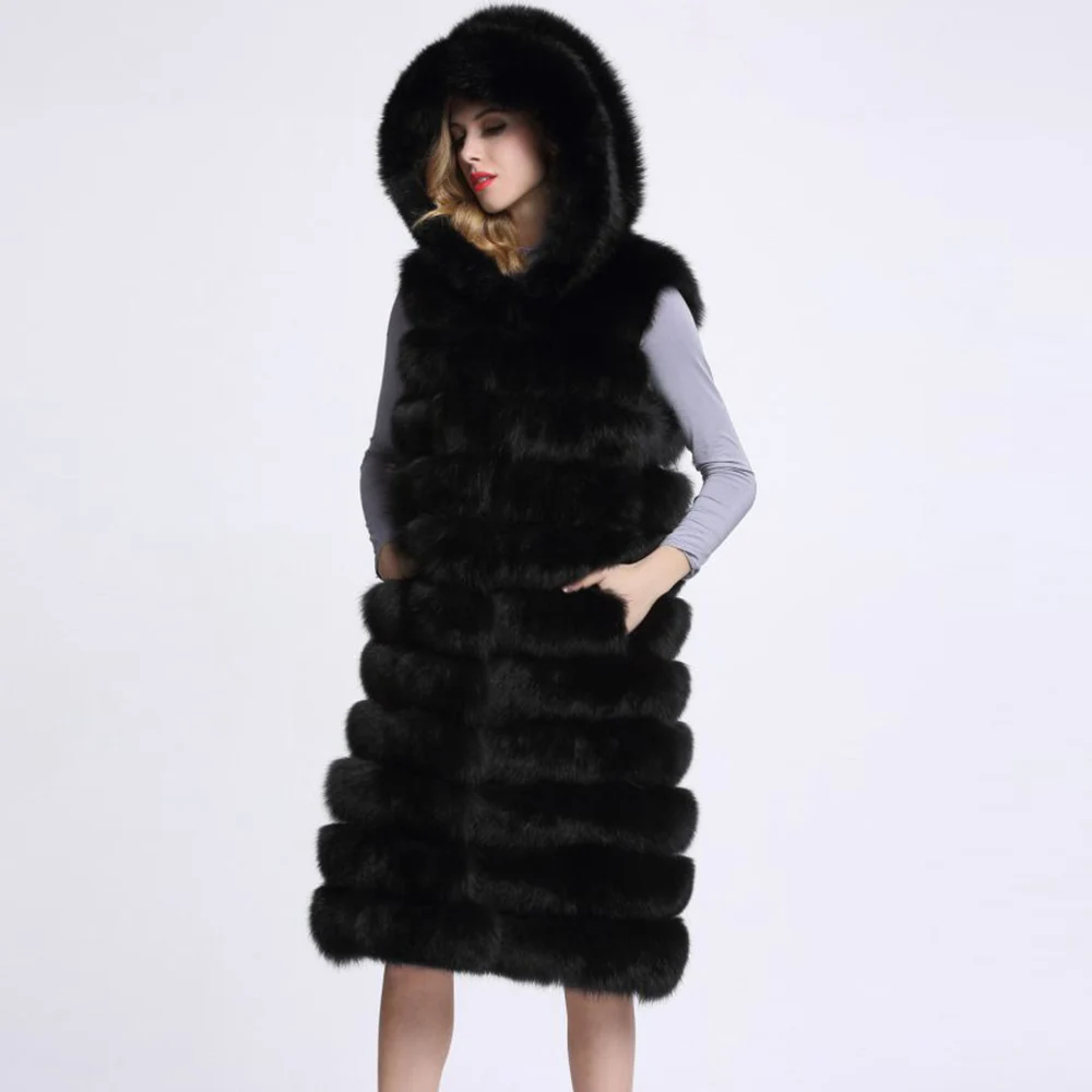 Женский Длинный жилет из искусственного меха 11 линий с капюшоном|long faux fur vest|faux