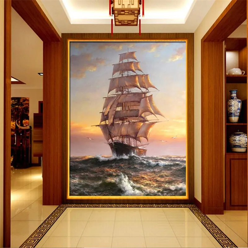 

beibehang Custom wallpapers quality wall paintings modern art European landscape porch office sailing sea mural drawing room