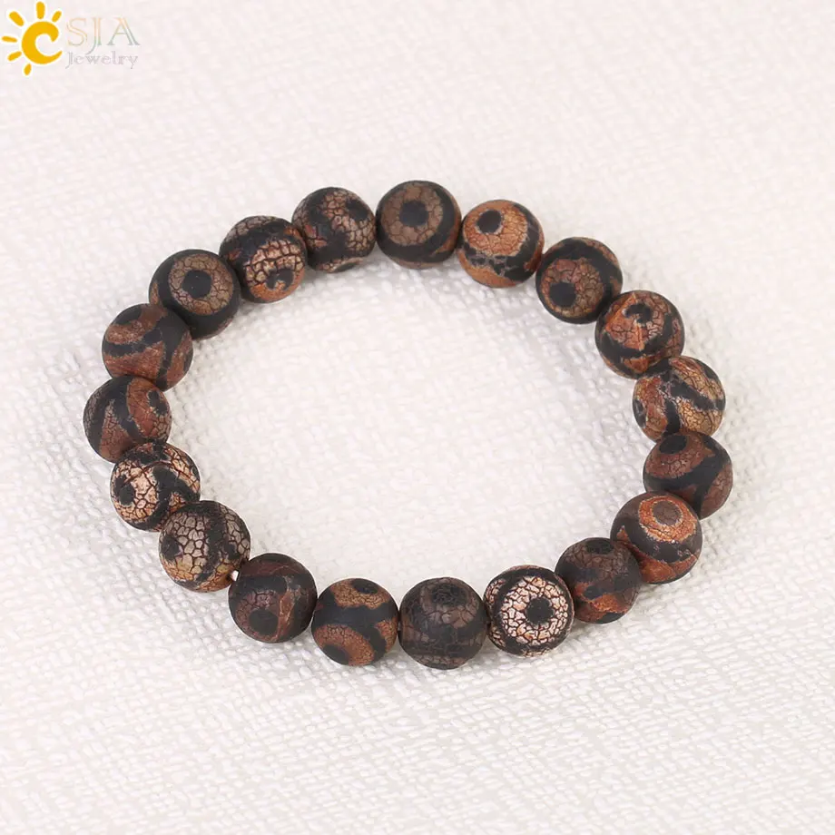 Браслет CSJA из натурального камня полосатый оникс черный коричневый Круглый