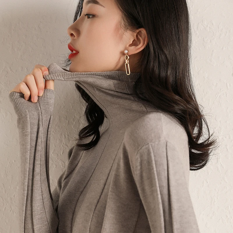 Pile of collar sweater women's solid color bottoming shirt 2018 autumn and winter new pullover turtleneck | Женская одежда