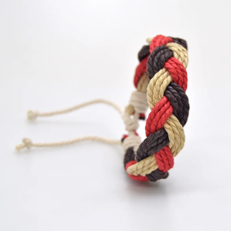 Плетёный браслет ручной работы для мужчин и женщин 3 цвета красный черный хлопок