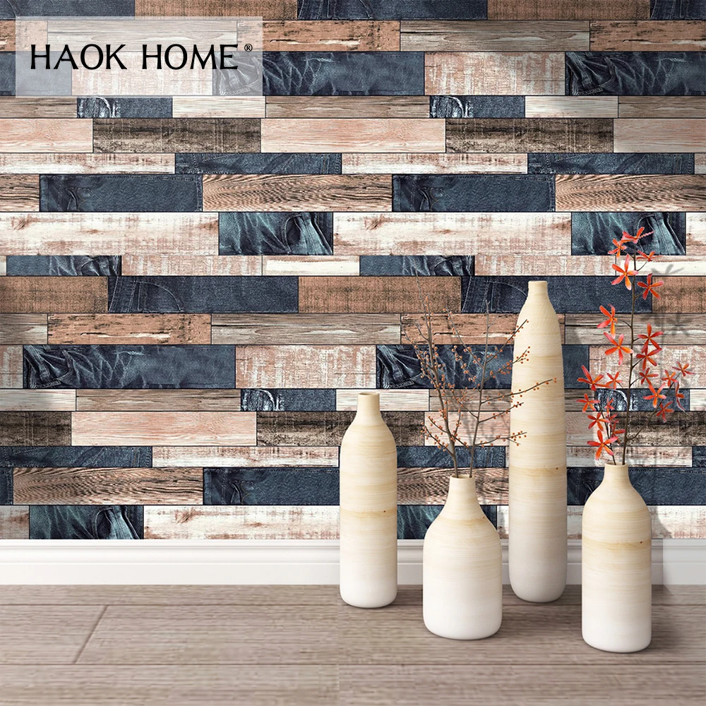 HaokHome деревянные обои для стен 3D синий/из коричневого винила контактная бумага