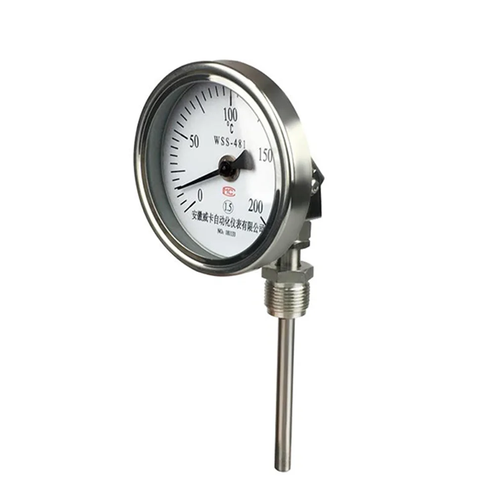 

Metal thermometer WSS-481 stainless steel radial pointer industrial used for boiler tube oven industrial temperature recoder