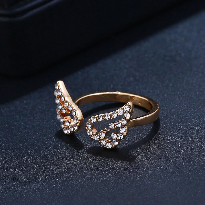 

New Fashion 1PC Gold ring Zircon Angel wings Adjustable Ring Ladies Jewelry