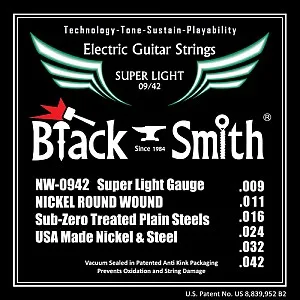 

Black Smith Strings Nickel Round Wound Electric Guitar Strings, Made in Korea