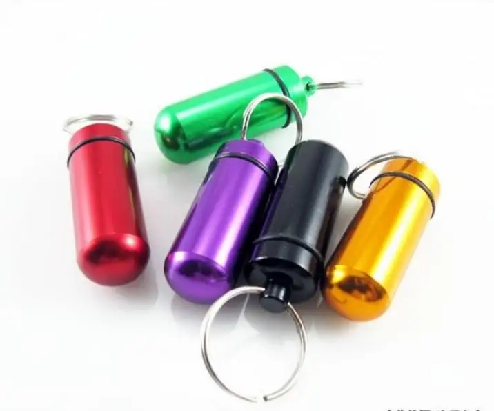 

Wholesale 2 pc/lot Portable small pill box waterproof life-saving cans first aid pill bottle sealing cartridge with keychain