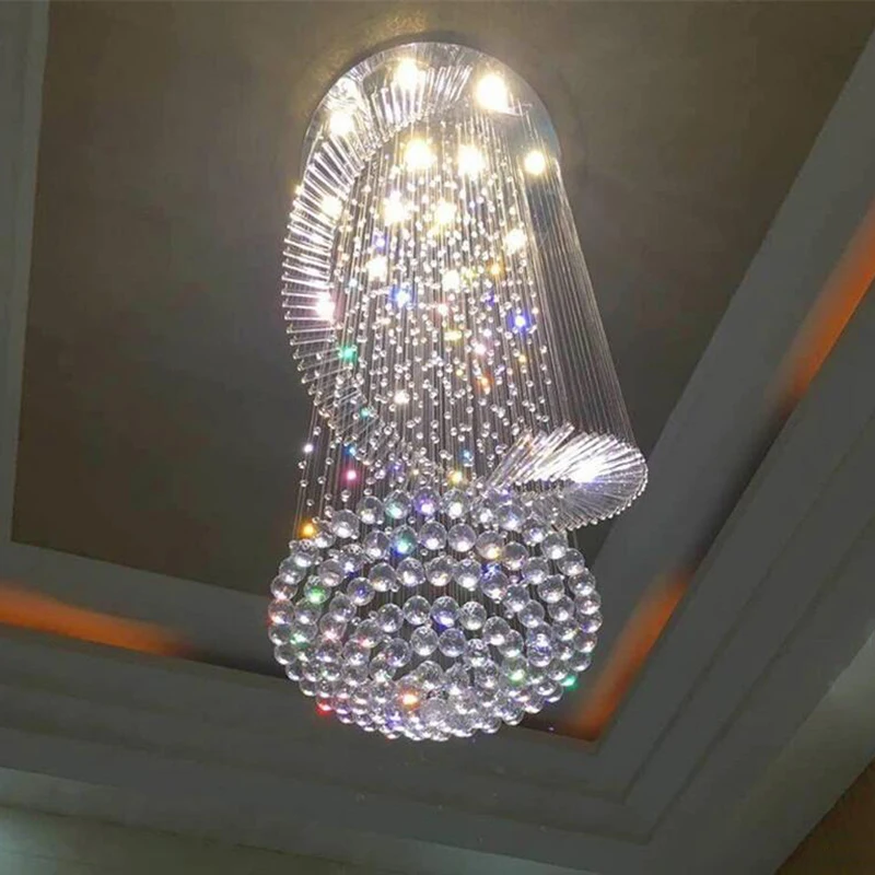 Современная люстра LED K9 Хрустальная длинная Лофт свет лестница большой размер