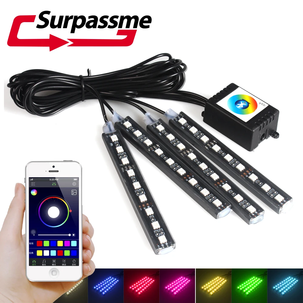 4 шт. автомобильные RGB Светодиодные полосы света Android IOS приложение управление