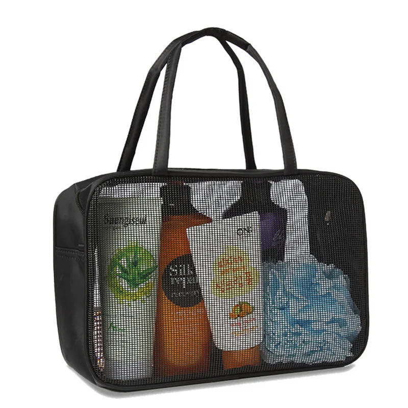 Urijk Black Romantic Mesh Net Waterproof Travel Bags Multifunctional Wash Bag Portable Shower Basket Shopping Storage Makeup | Дом и сад