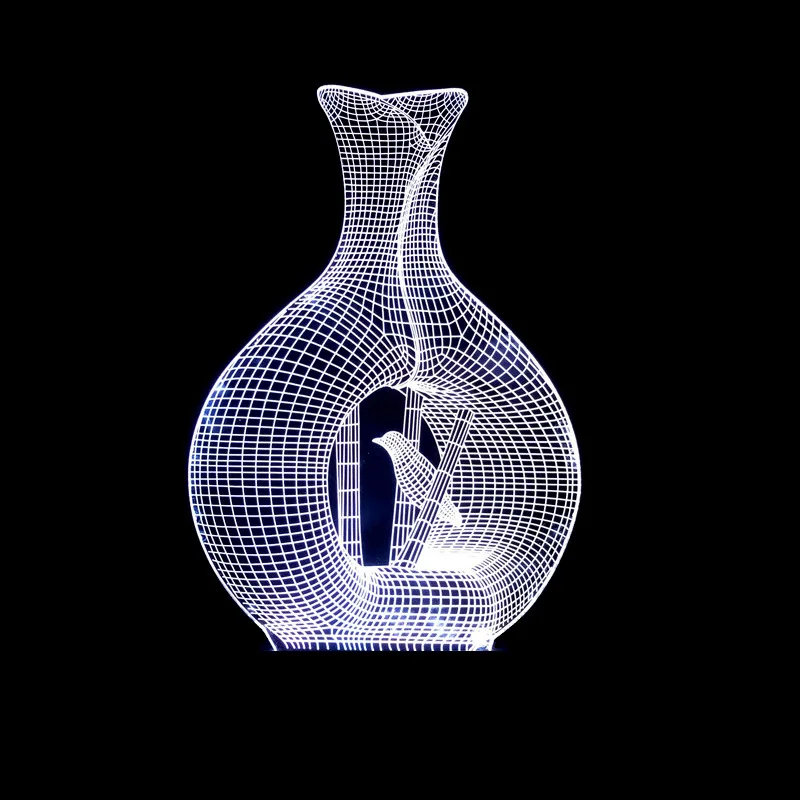 3D Оптические иллюзии LED прекрасный визуальный Птичка в клетке свет стол 7 цветов