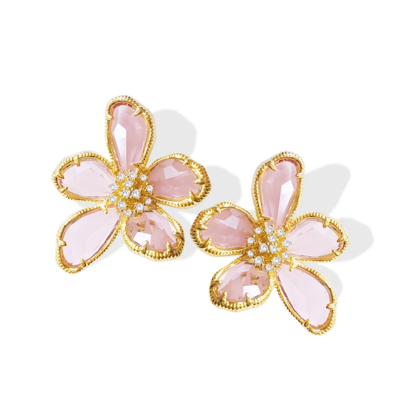 earrings Модные богемные серьги-гвоздики с розовыми кристаллами и большим цветком, стильные вечерние коктейльные серьги в стиле панк, Женские Ювелирные изделия, аксессуары для отдыха на море - Окраска металла: earrings