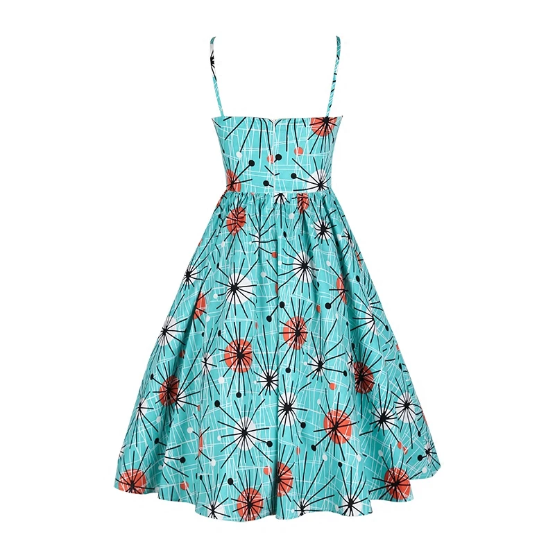 Женское винтажное свободное платье 50s kitsch синее с atomic v образным вырезом размера