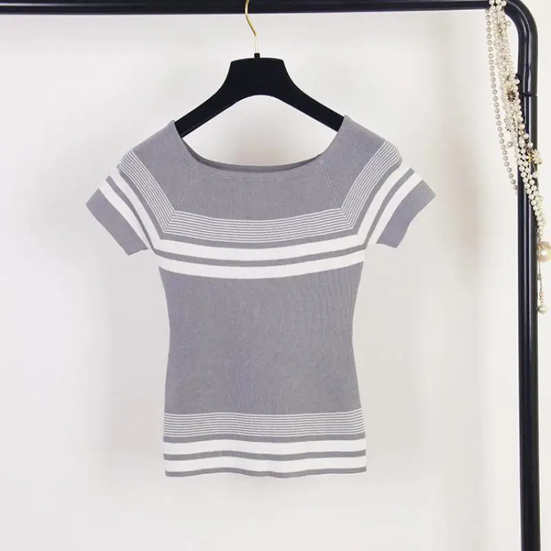 Женский эластичный свитер с вырезом лодочкой тонкий трикотажный пуловер в