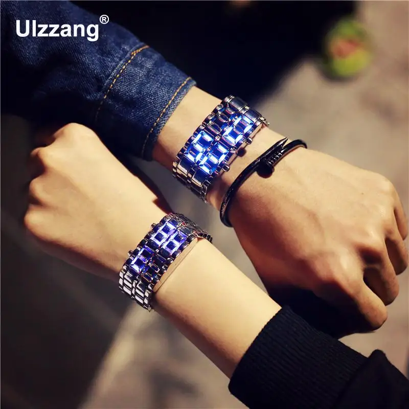 Горячая Распродажа крутые серебряные полностью из нержавеющей стали LED Lava синий