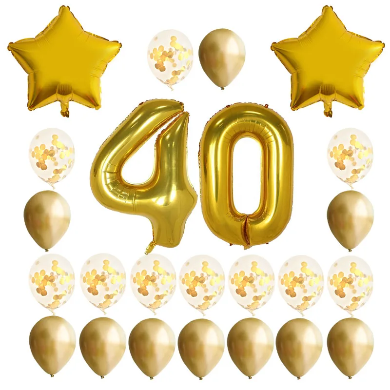 Number 40 year old 24 шт./компл. 16 21 30 40 50 60th с днем рождения звезда розового золота конфетти 40 дюймов количество Фольга шар Декор для вечеринки в честь Дня рождения поставки - Цвет: Number 40 year old