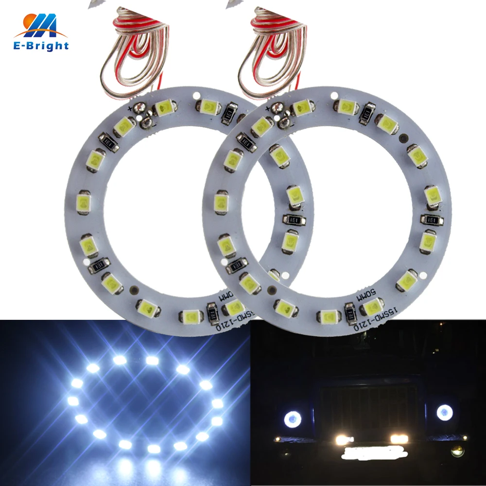 YM E-Bright 2 шт. Angel Eye 50 мм 1210 15 светодиодов 3528 5 см Halo кольца 12 В DC 15 SMD для автомобильных фар холодный белый