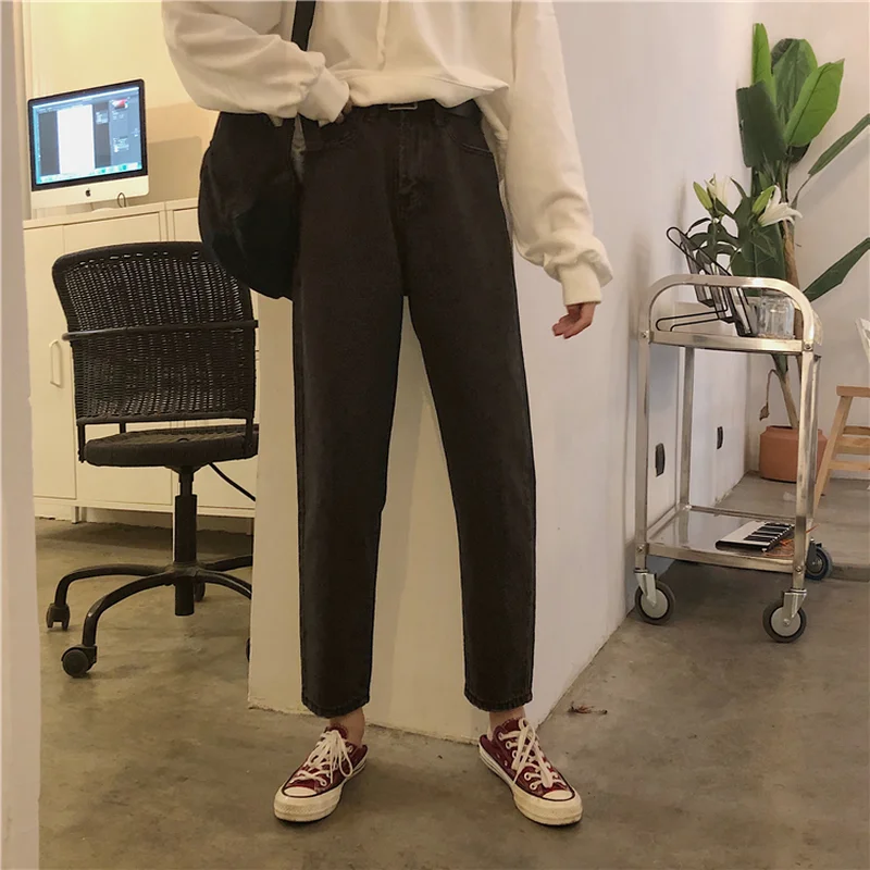 Женские джинсы с высокой талией длиной до щиколотки свободные узкие