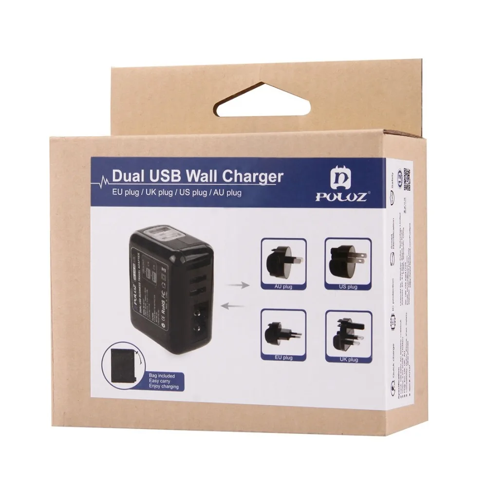 Комплект зарядного устройства PULUZ для GoPro 2 USB порта 5 В (2 1 А + а) настенное зарядное