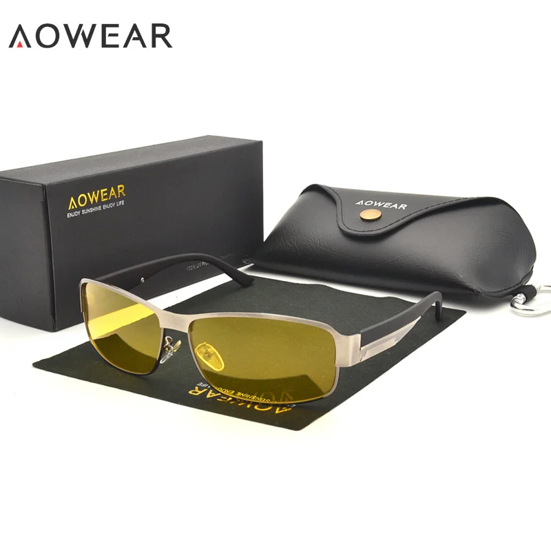AOWEAR Hd очки для вождения с ночным видением, желтые солнцезащитные очки, мужские поляризованные очки для ночного вождения, очки для вождения, снижают ослепление