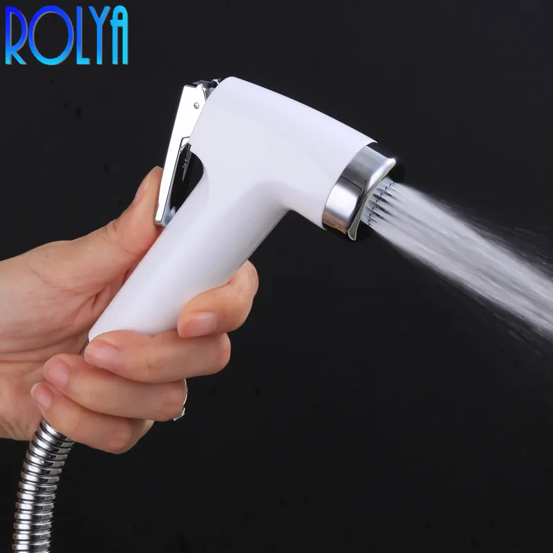 White Bidet Spray ROLYA ручной Биде Спрей высокого давления воды ABS пластик небольшой ручной Ванная комната душ хром Shattaf портативный туалет распылитель струи - Цвет: White Bidet Spray