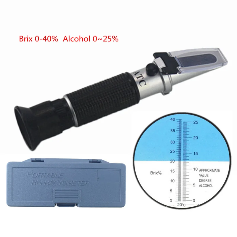 Refractómetro Digital Brix Sugar 0-40% Alcohol vino cerveza 0-25% ATC Refrat metro densímetro caja ajustable