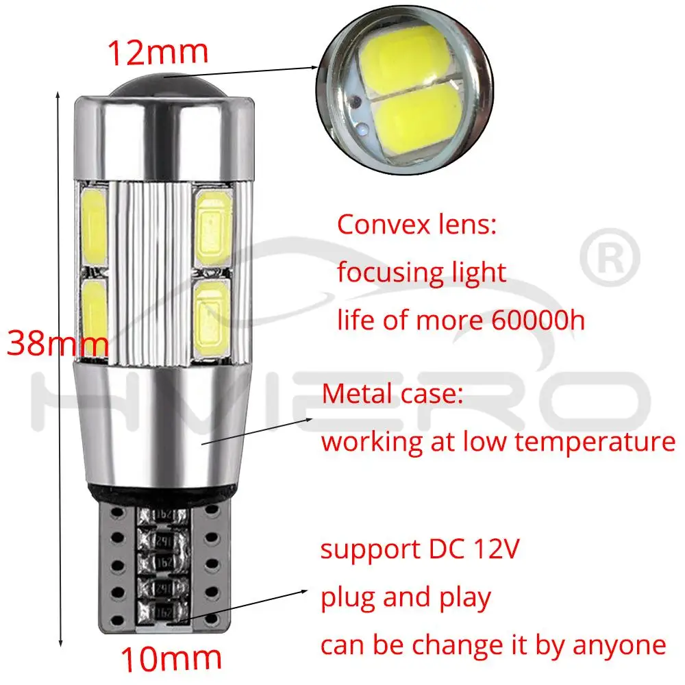 T10 белый синий Canbus W5W 194 10Led клиновидный сигнал поворота номерной знак лампа для