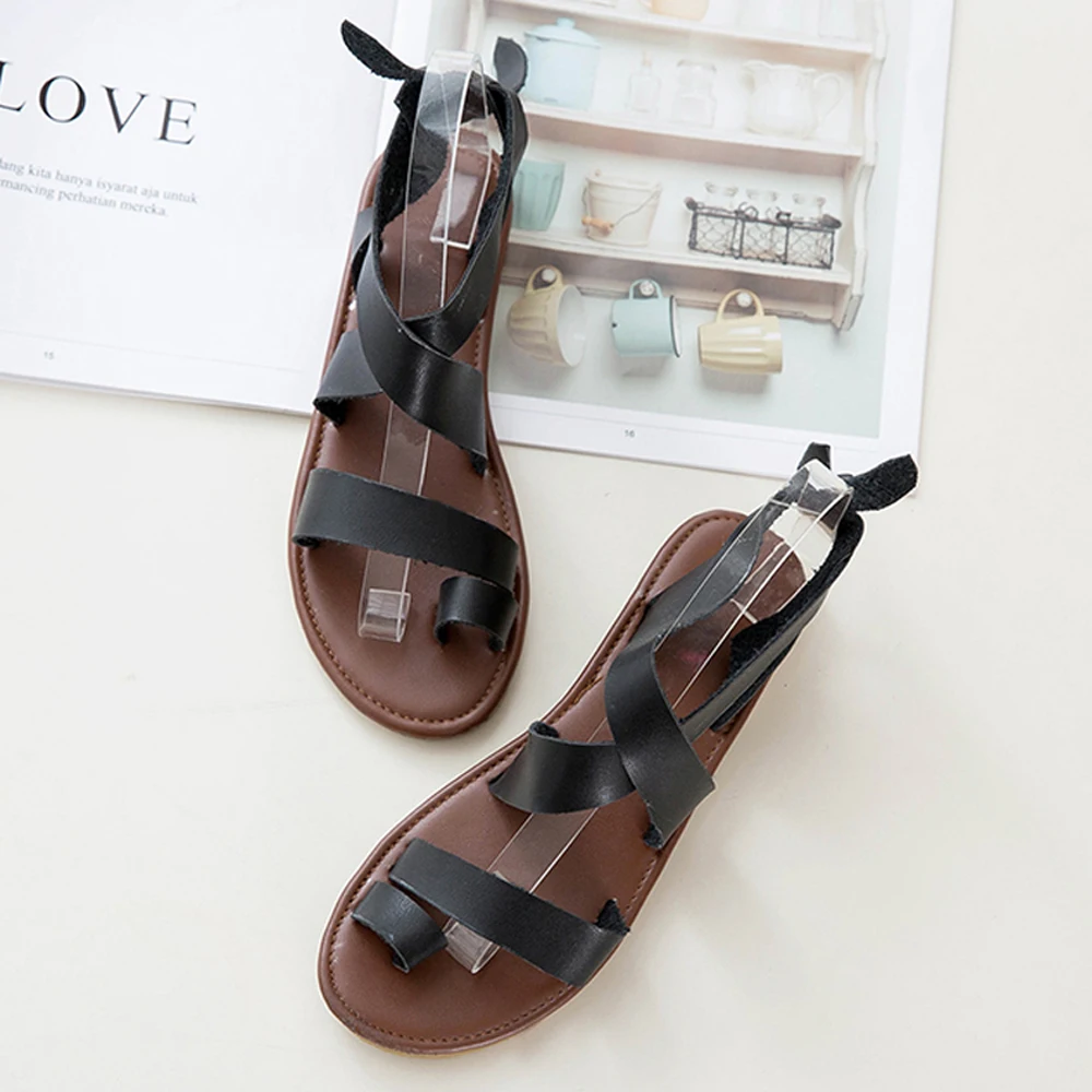 Женские сандалии с перекрестной шнуровкой FOREADA черные белые повседневные