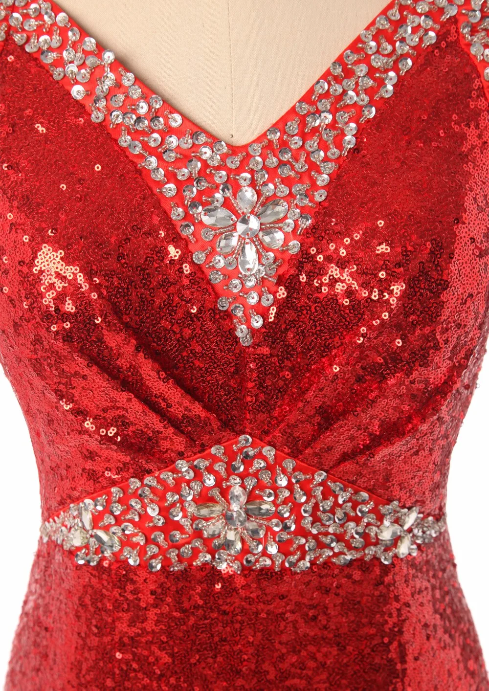 

Red Prom Dresses V Neck Floor length V back Sequins Lace Crystal Beaded Celebrity Dresses