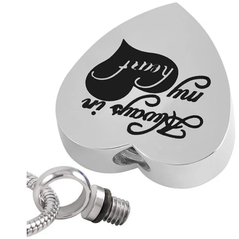 

Always In My Heart Cremation Urn Necklace Stainless Steel Pendant Locket Keepsake Memorial Ash Jewelry