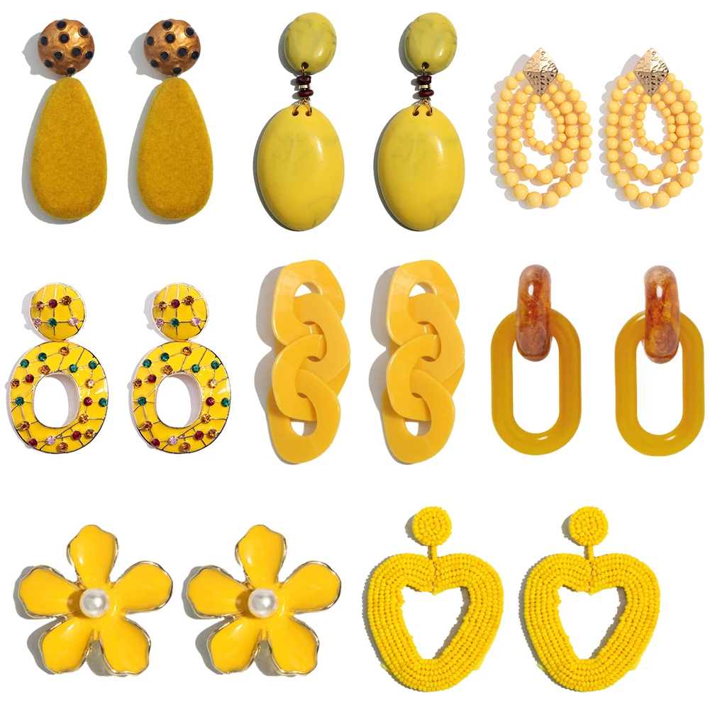 

Flatfoosie Fashion yellow Resin Beaded Drop Earrings for Women Girls Bohemian Wedding Jewelry Designs Dangle Statement Earrings