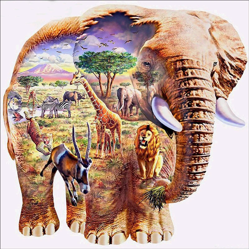 

5D DIY Diamond Painting Full Drill Round Diamond Embroidery Elephant Lion Zoo Pattern Cross Stitch Wall Stickers