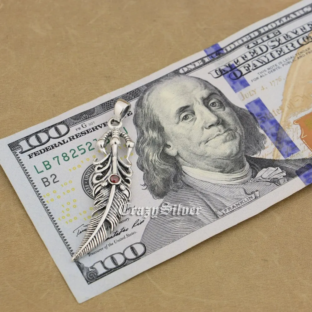 925 пробы серебряный коготь перо красный CZ камень Мужская Байкерская рокер панк