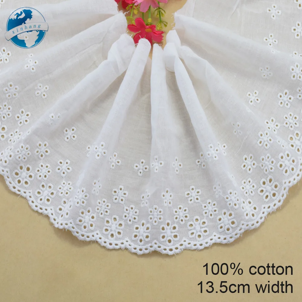 

13.5cm white 100% cotton embroidery lace french lace ribbon fabric guipure diy trims warp knitting sewing Accessories#3708