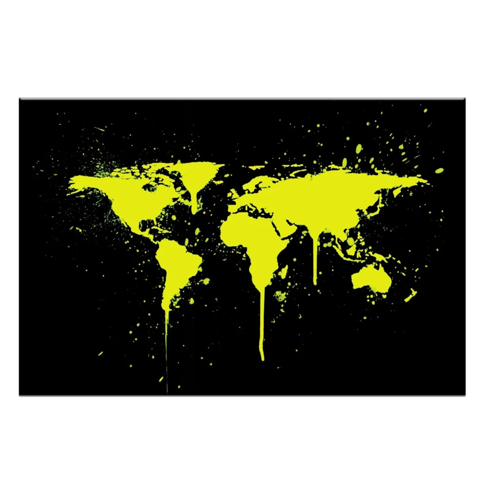 1 шт./компл. абстрактные Желтые карты мира Картина на холсте Современная Золотая