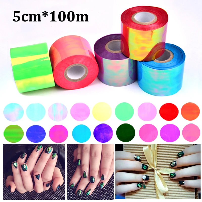 

New 1roll 5cm*100m Holographic Shiny Laser Nail Transfer Foil Sticker Broken Glass DIY Nail Art Beauty Decal Stencil Decoration