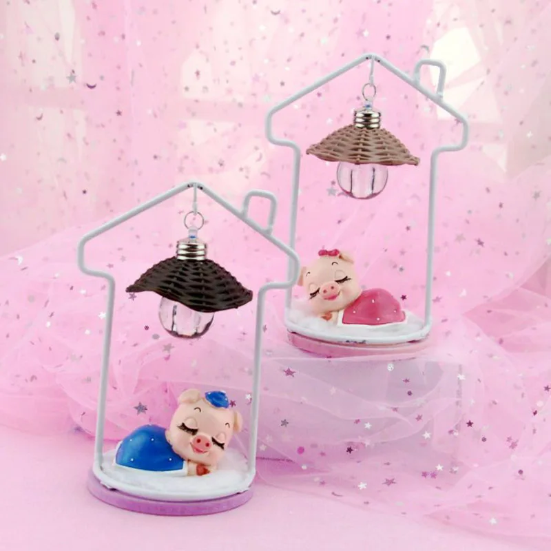 Cute Beautiful Sleeping Pig Figurines Ornaments Creative Resin Model Lamp Night Light Crafts Home Decoration Birthday Gifts | Дом и сад