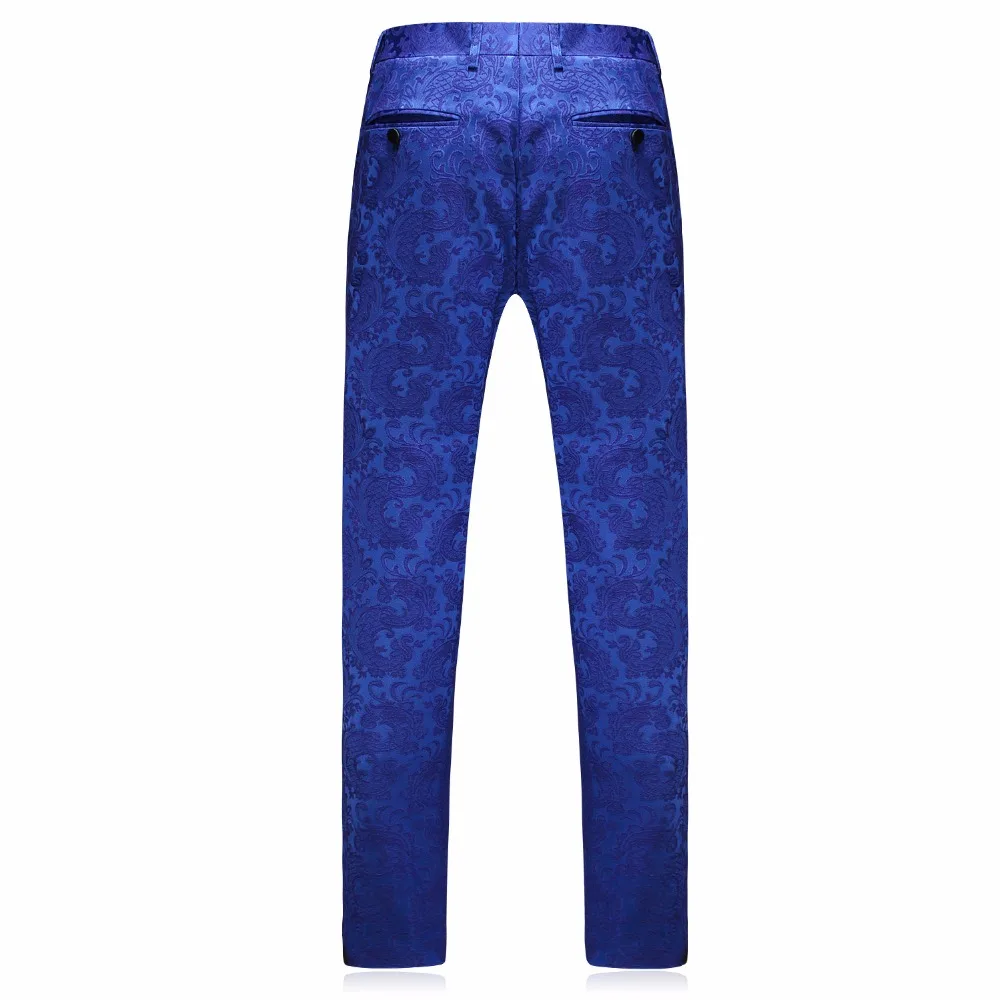 JZ CHIEF 3Pcs Suits Shawl Lapel Men Suit Royal Blue Tuxedos Groom Wedding Suit Print Slim Fit Party Blazers One Button Plus Size