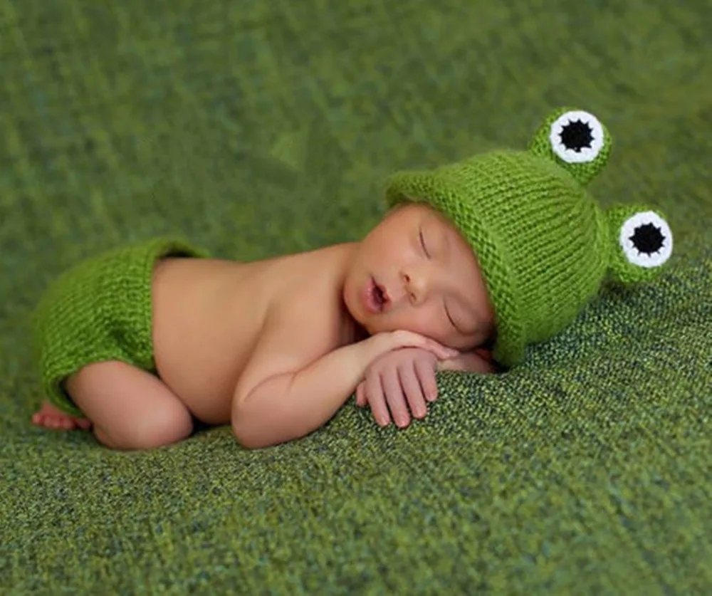 Ручная вязка Детская фотография Реквизит лягушка мультфильм детская одежда