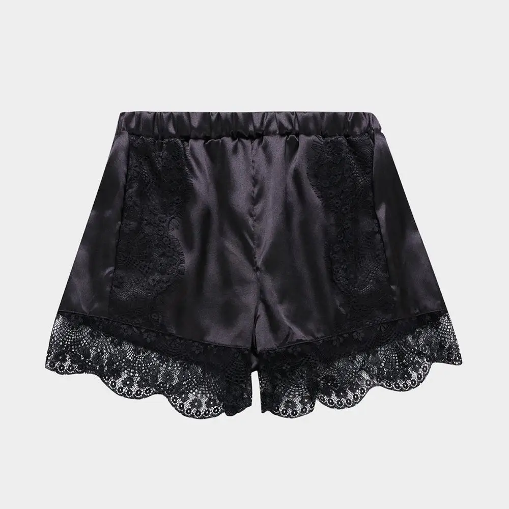 Sleepwear-Black DANALA шелковые атласные пижамы для женщин летние пижамы кружевная Пижама женские штаны для отдыха домашняя одежда - Цвет: Sleepwear-Black