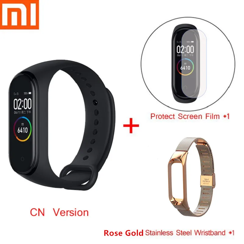 Глобальная версия Xiaomi mi Band 4 mi Band 3 мгновенное сообщение смарт-Браслет Водонепроницаемый OLED сенсорный экран для сердечного ритма фитнес-браслет - Цвет: CN Film Rose Gold