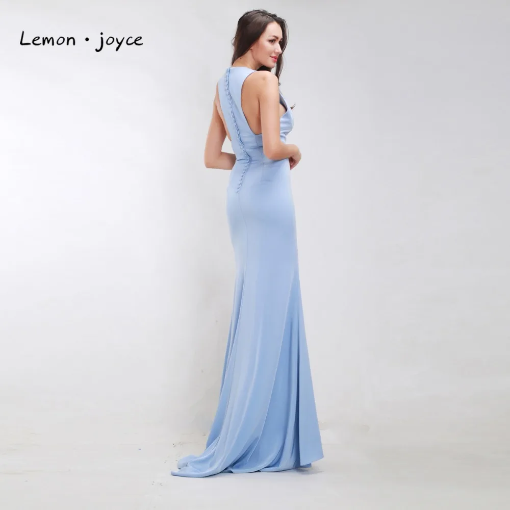 Формальные небесно Голубые Вечерние платья для женщин 2020 с О образным вырезом