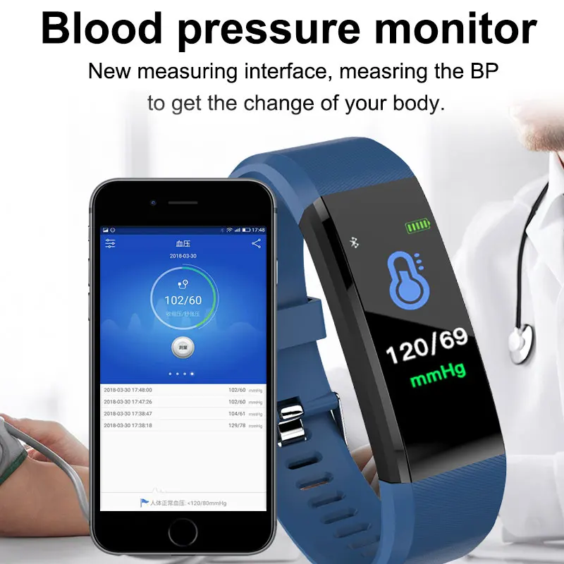 Smart Браслет наручные часы монитор сердечного ритма крови Давление мужчин и