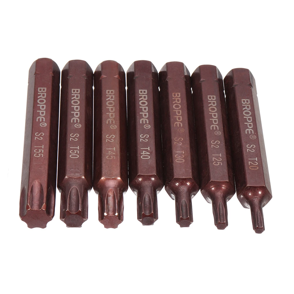 Broppe 7 шт. T20/T25/T30/T40/T45/T50/T55 75 мм Torx Магнитная S2 Стальная отвертка 10 шестигранный