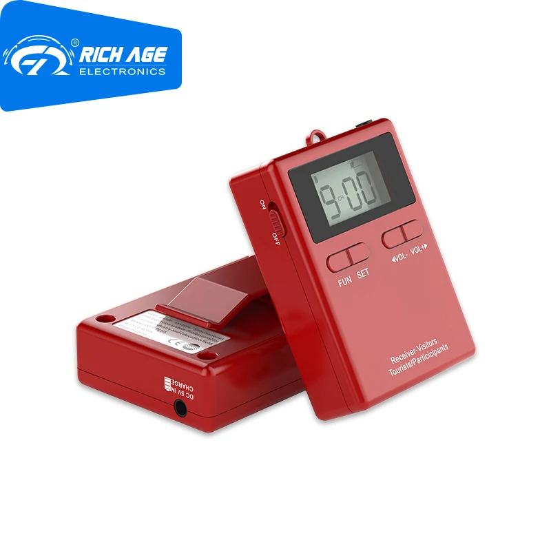 저렴한 RichiTek 투어 가이드 헤드폰 이어폰 송신기 1 개 + 콘덴서 마이크 포함 여행용 수신기 9 개