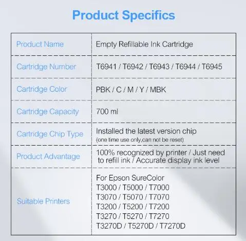 5 шт. картриджи для принтера Epson SureColor T3070 T5070 T7070 T3200 T5200 T7200 T3270 T5270 T7270 С одноразовым