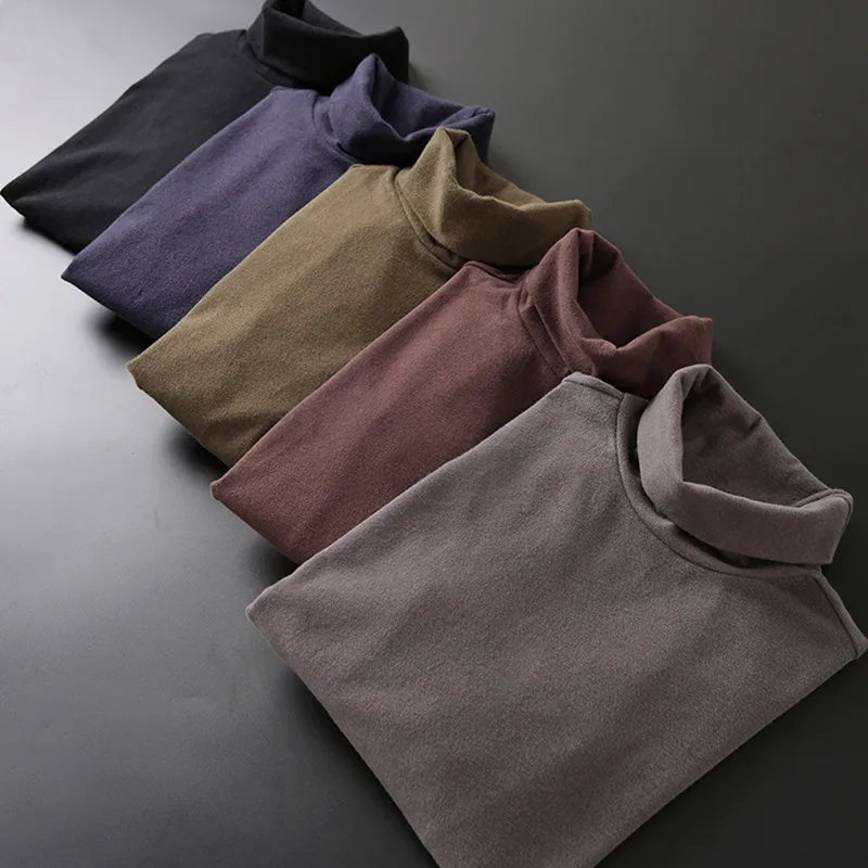 

Pure Color 2019 Autumn Winter New Velvet Thicken Turtleneck Men T shirts 5XL Long Sleeve Man T-Shirts Plus Size M- 5XL #81820
